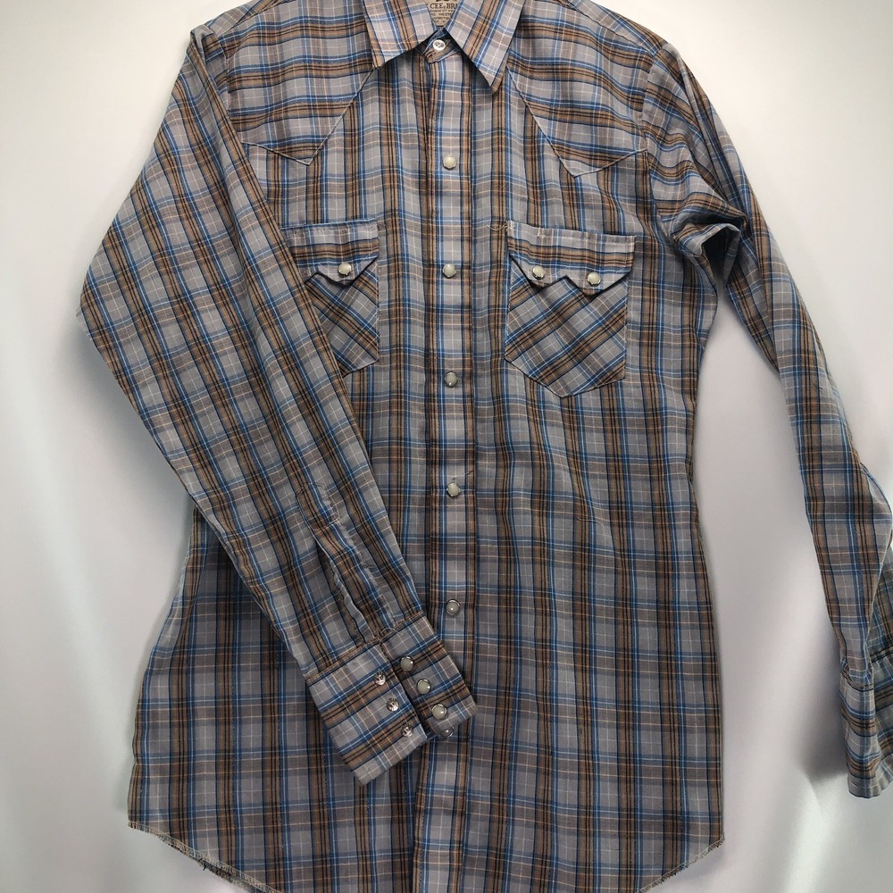Vintage Dee Cee‎ Shirt Mens 14.5 Western Pearl Snap Plaid Made in USA 90s